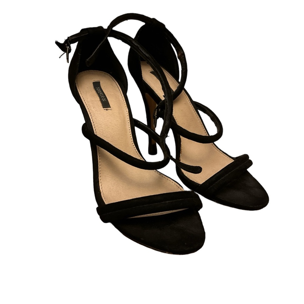 FOREVER 21 Black Suede Anklestrap Strappy Open Toe Heels Size 8.5